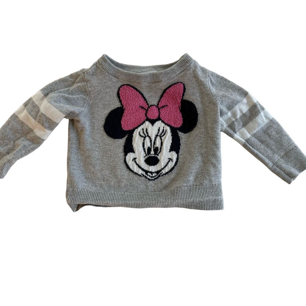 Baby Girl Gap Disney Minnie Mouse Sweater 12-18 Months Gray Pink
